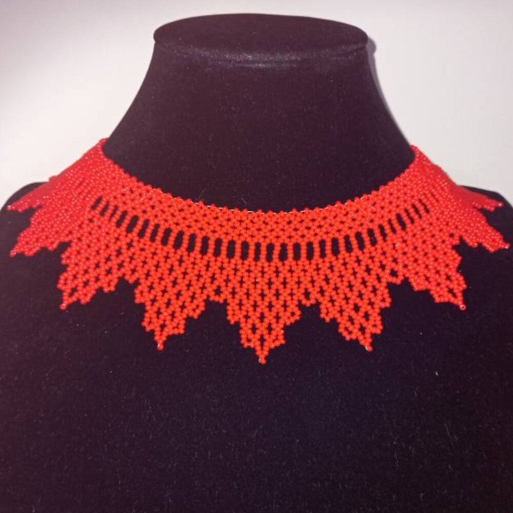 ❤️ [MADE TO ORDER] Boho Red Beaded Collar Necklace | Traditional Folk Seed Bead